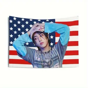 1pc Han JJAM American Flag Tapestry 3X5 feet (90 * 150cm) - Stray Han Jisung & SKZ Kpop Concert Banner, Patriotic Stars and Stripes Design, Polyester Fabric, No Power Supply, Suitable for Living Room, Bedroom, Office, Party Background Decoration