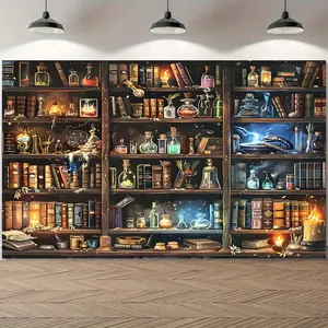 Magical Library Backdrop Fantasy Bookshelf Theme Tapestry Wall Hanging Photography Background for Wedding Birthday Party Reading Event Home Decor Photo Booth Supplies