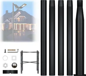16 Ft Tall Street Light Pole, Street Light Installation Pole with Mounting Rebar Cage Base Accessory, Adjustable Stainless Steel Street Llight Fixture, for Parking Lot, Walkway