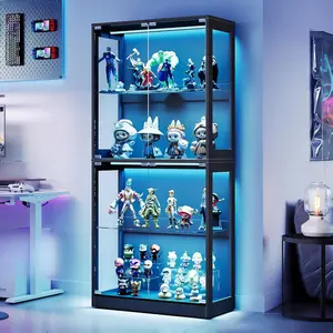 AMERLIFE RGB Display Cabinet with Adjustable Glass Shelves, 4-Tier Storage Case with LED Lights & Press-to-Open Doors, Modern Display Shelf for Collectibles,Best Gift Ideas/Christmas Gifts