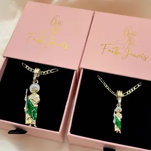 14k Gold Plated San Judas Pendant with Figaro Chain - 2 Sizes Available