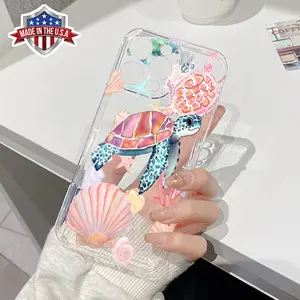 Sea Turtle Coral Shell Pattern Soft Phone Case for iPhone 16 15 14 Pro Max 16E 13 12 11 XR XS Plus Non-Yellowing Drop Protection Transparent Silicone Cover