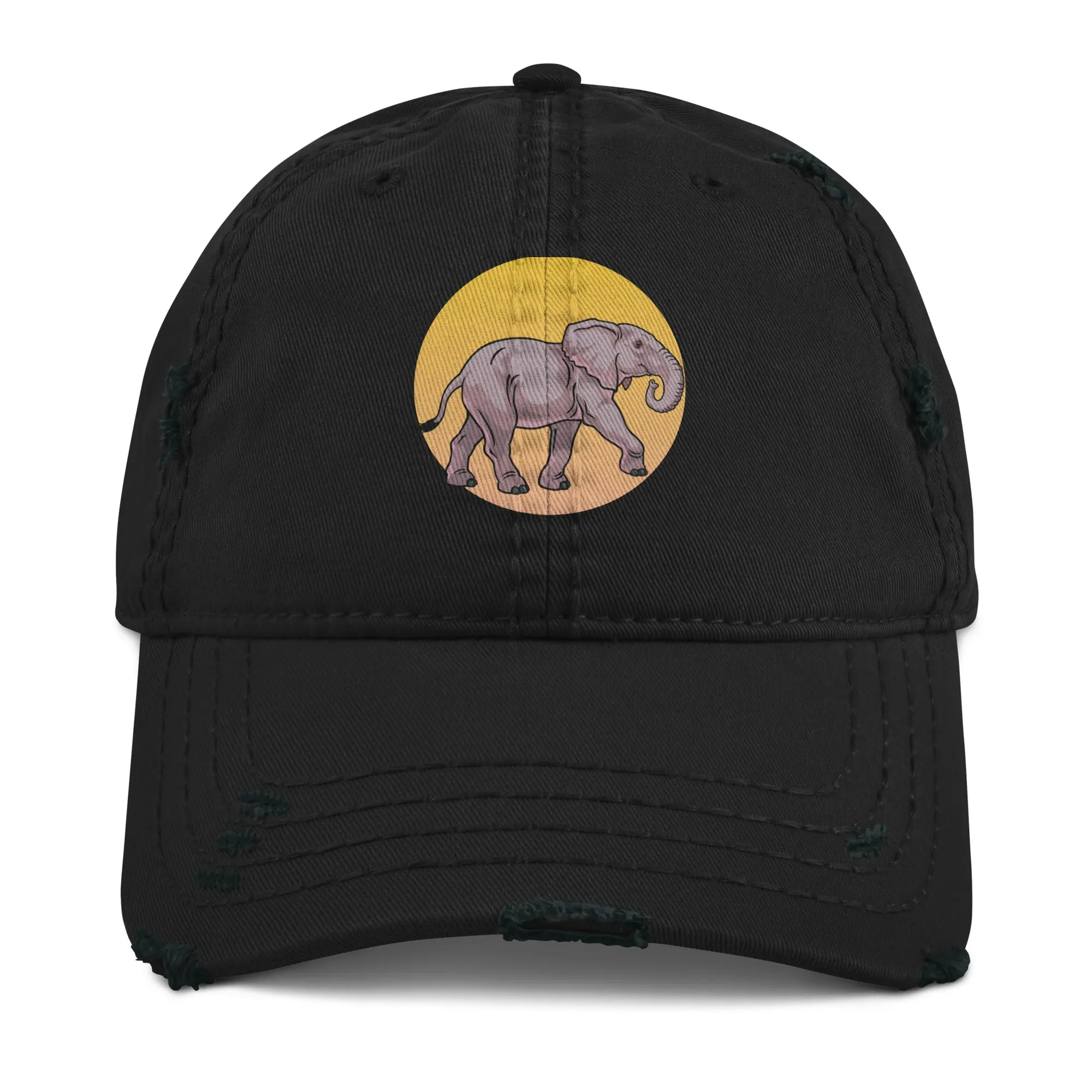 Distressed Elephant Dad Hat – Cute Baby Elephant & Sunrise Vintage Cap