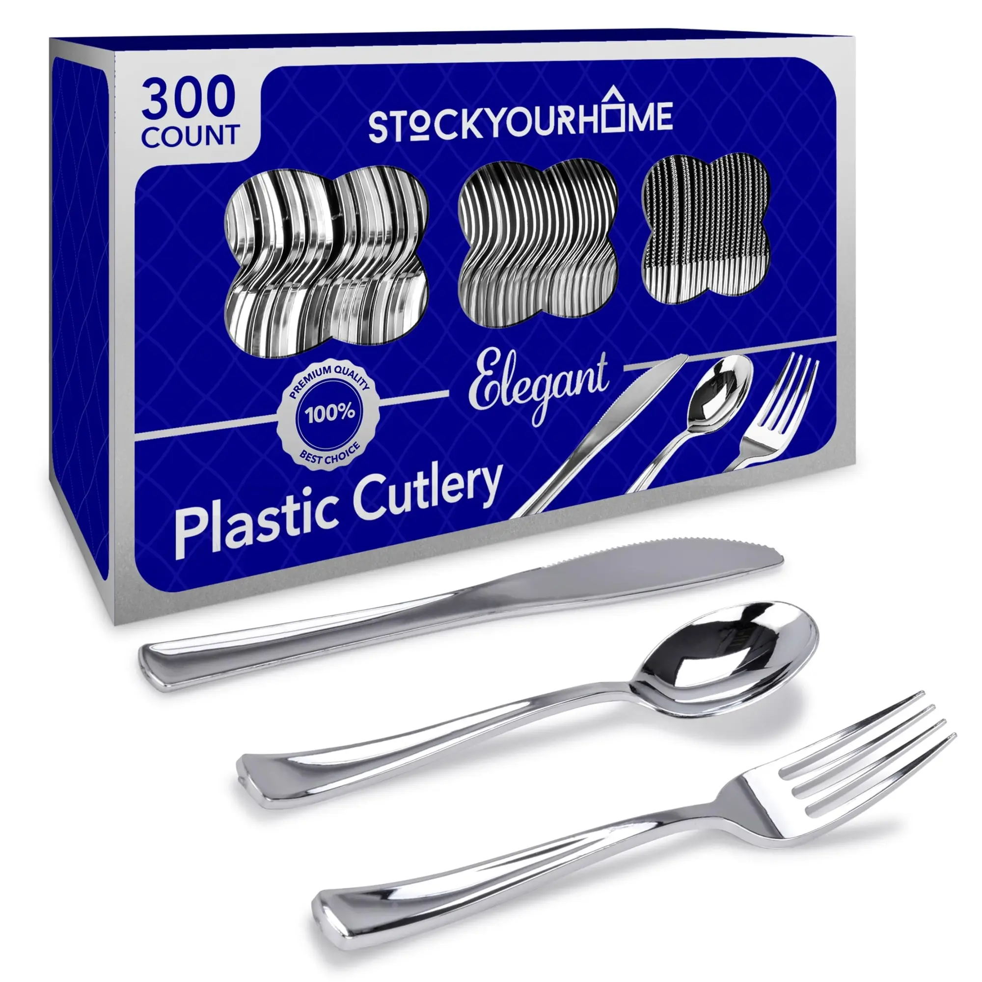 Stock Your Home 300 Piece Plastic Silverware Set Includes: 100 Forks, 100 Knives, 100 Spoons