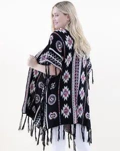 Half Sleeve Aztec Pattern Wrap w/ Fringe