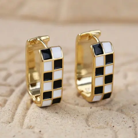 Checkerboard Pattern Hoop Earrings, Fashionable Casual Enamel Drip Earring Clip for Women for Party, Daily Decor, Trendy All-match & Exquisite Jewelry for Gift, Fashionable Jewelry Accessories, High Quality Checkered Earrings