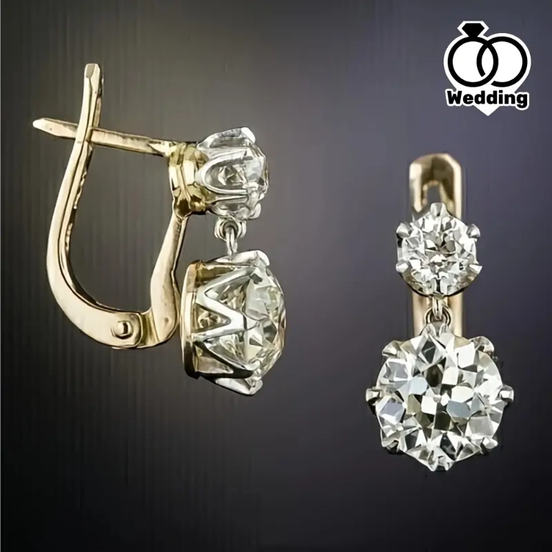 Vintage 3ct Moissanite Stud Earrings for Women, 8mm Round Cut Gold-Plated 925 Sterling Silver with Secure Screw Backs, Mother's Day Gift, Vintage Boho, Gift-Ready, Metal Coating, Retro
