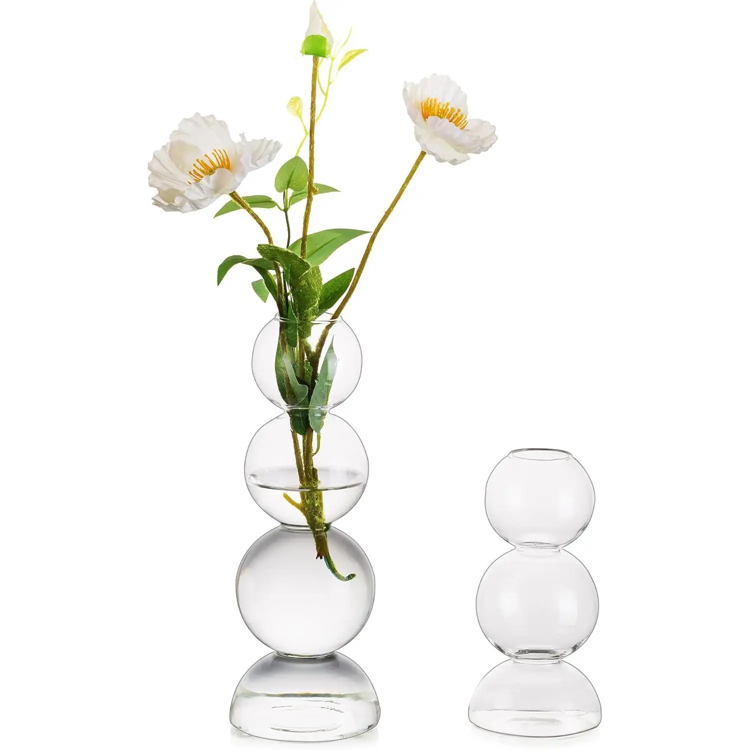 Glass Bubble Vases ,  2 count Clear  Cute Single Flower Vase for Centerpieces, Funky Aesthetic Vase Skinny Bud Vase, Cool Groovy Decor for Home Living Room Bedroom Office Tabletop