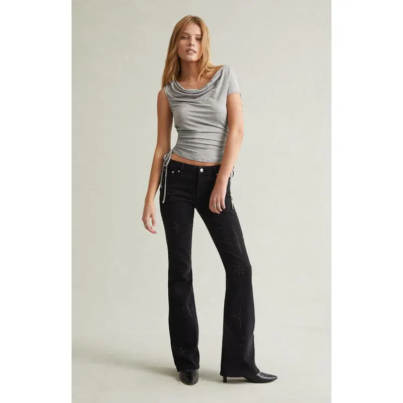 Pacsun Women's Jade Low Rise Bootcut Jeans Stretch Rhinestone Star Black