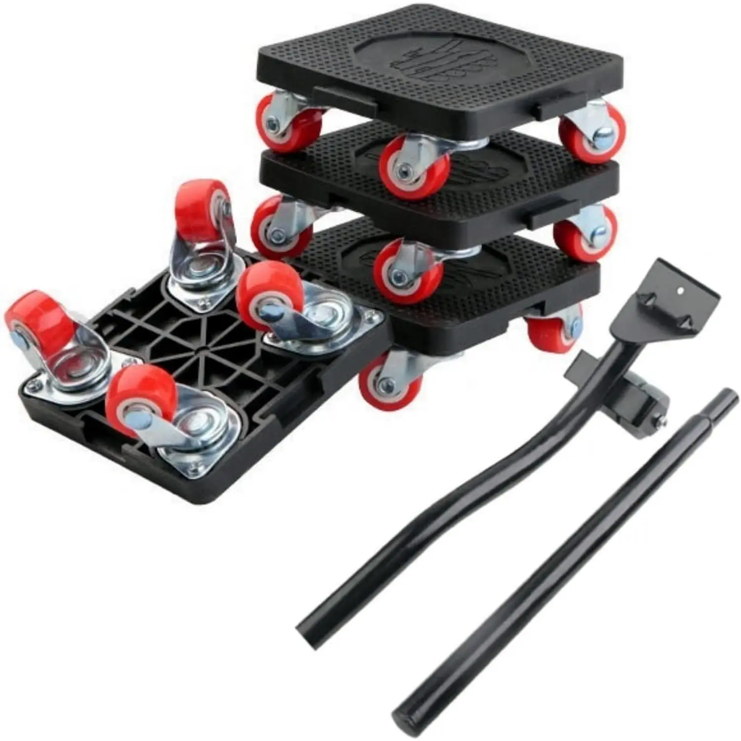 ABS Furniture Mover Tool Dolly Set (6 Pcs) with Crowbar Tool, Carry Handle, 360° Wheels, Rust-, 660 Load Capacity for Office, Workshop - Moves Sofa, Cabinet, Appliances