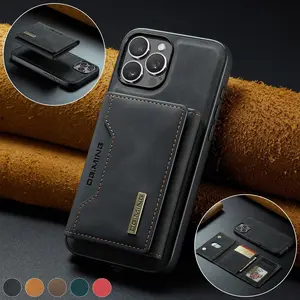 2 in 1 Handy Leather Magnetic Card Holder Stand Phone Case, Business Card Coin Purse Slamproof Shockproof Protective Case, Cellphone Accessories for iPhone 16 Pro Max 15 14 Plus, Cover