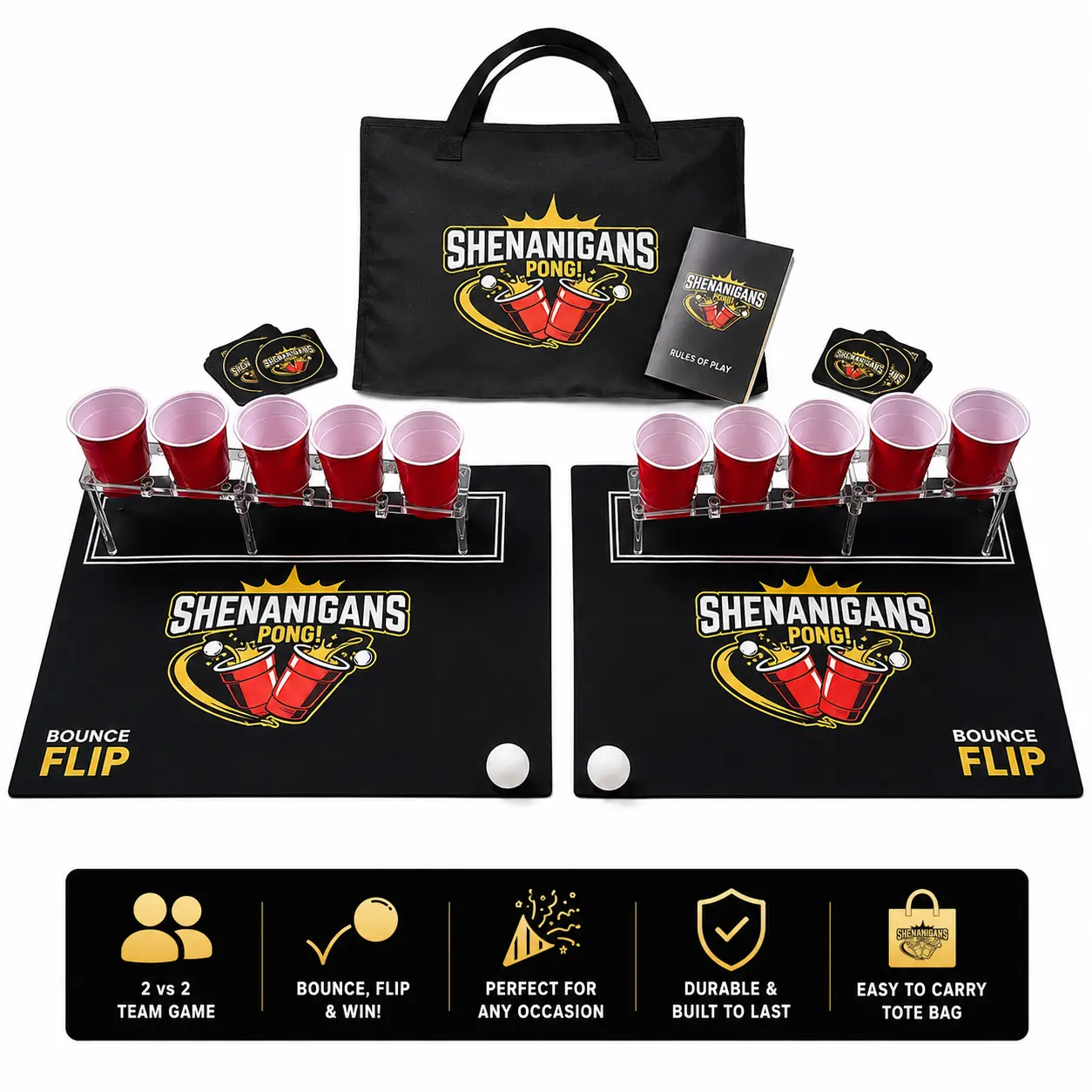 Shenanigans Pong – 4-Player Party Ball Toss, Fun Board Game for Board Games Night, Party Table Activity for Ages 12+