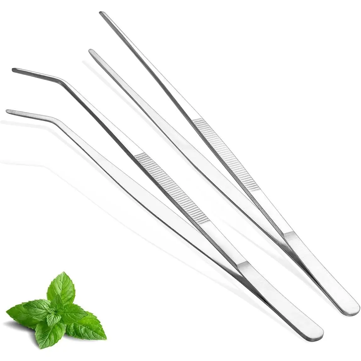 12-in Extra Long Stainless Steel Heavy-Duty Kitchen Tweezers Utensils, 2-Piece Set for Chefs, Grilling, Serving Food