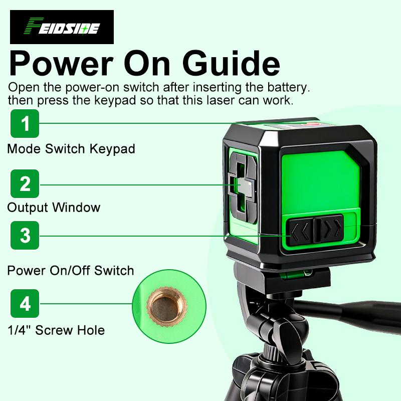 FEIDSIDE 2-Line Laser Level, Self-Leveling, Green Cross Line Laser Tool for picture hanging, tiling, construction, indoor projects