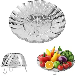 Vegetable Steamer Basket, Stainless Steel Folding Steamer Basket for Cooking, Vegetables, Fish, Pasta, Eggs, Fit Various Size Pot (5.5" to 9.2")