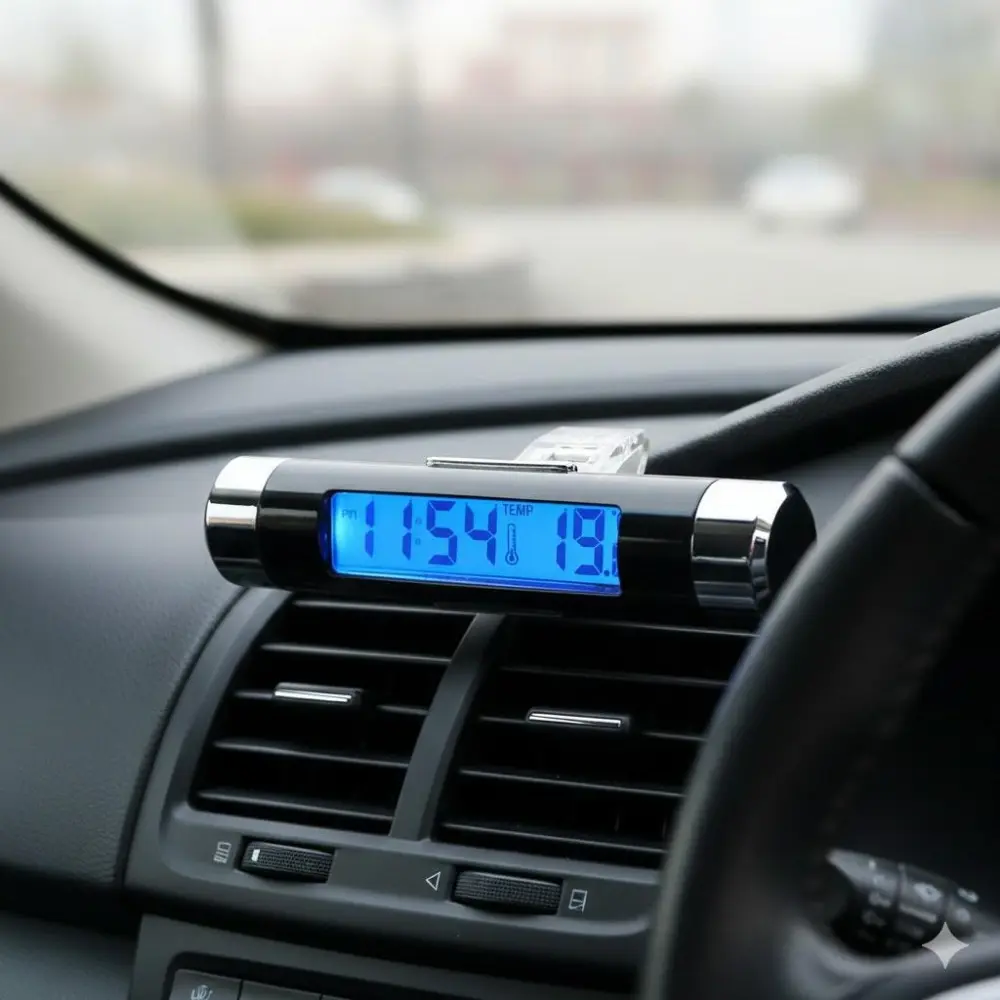 Large Digital Dashboard Thermometer & Clock for Cars - LCD Display, Accurate Temperature Monitor, Easy Clip Mount Interior Accessory Gadgets