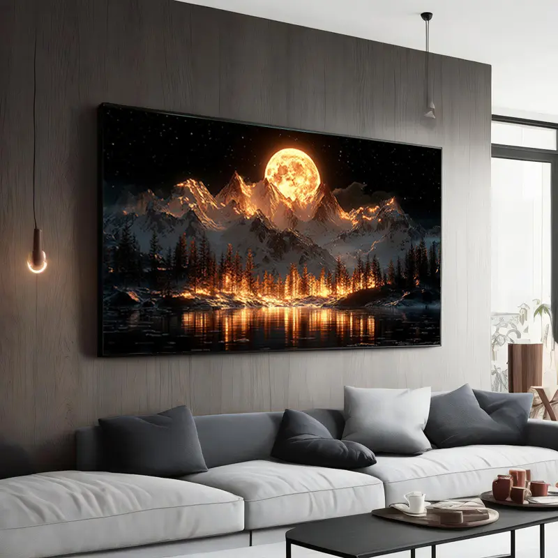 Frameless Canvas Wall Art, Artistic Modern Abstract Moonlight Snow Mountain Landscape Print, Decorative Ornament for Living Room, Bedroom KJ2088926