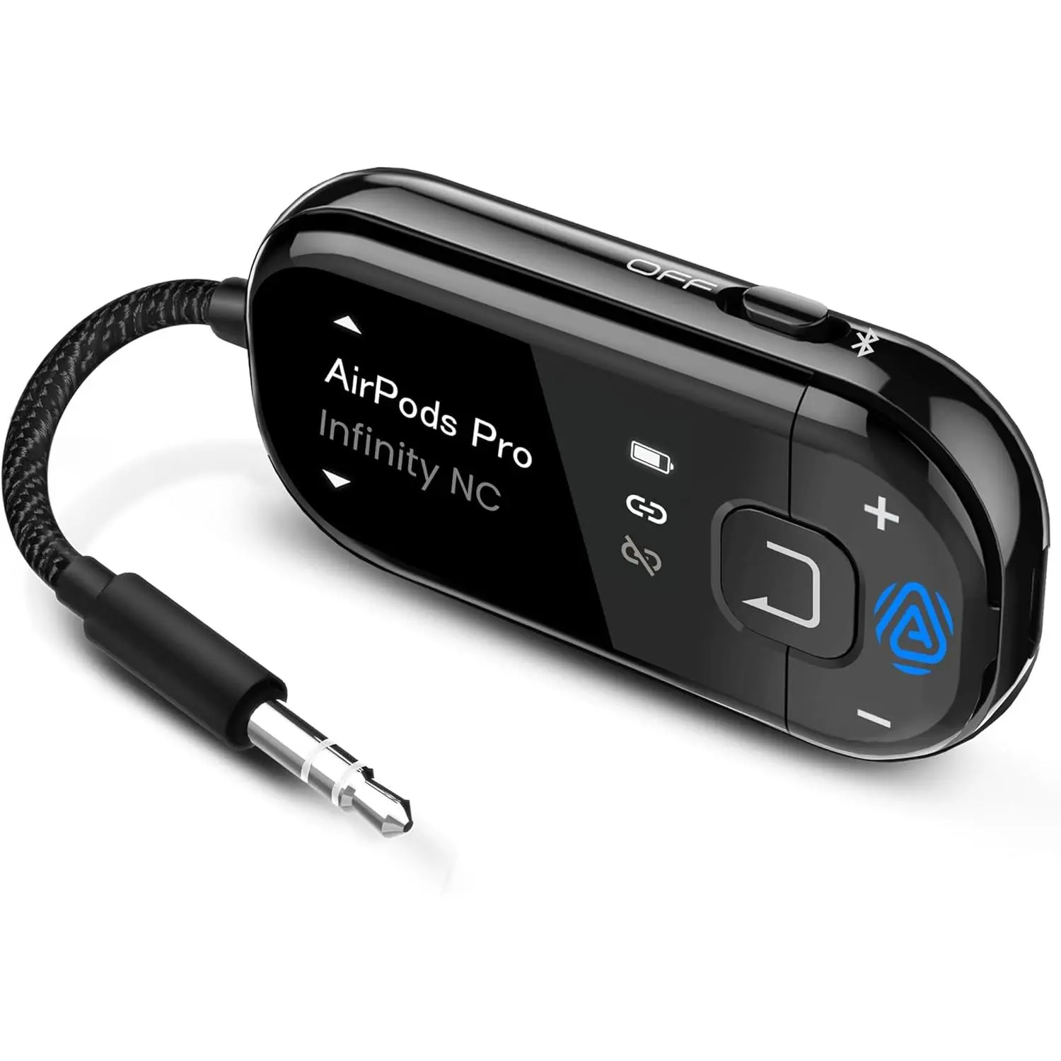Voyager - OLED Display &  Auracast  5.4 Adapter for Airplane, Qualcomm Chip & aptX Adaptive,  Audio Transmitter for Headphones, AirPods, Travel & Flight