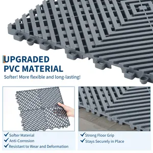GARVEE 50 Pack Interlocking Floor Tiles 12x12 Inch, Soft PVC Non Slip Mats with Drainage Holes, Modular Cushion Flooring for Kitchen Bathroom Patio Pool Deck Garage Gym, Waterproof and Easy to Clean, Black