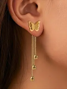 Elegant Long Butterfly Dangle Stainless Steel Earrings, Fashionable Women's Daily Wear, Versatile and Stylish Design, Dainty Fashion Jewelry