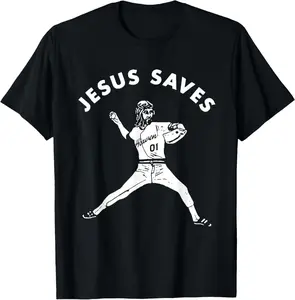 Jesus Saves Shirt Religious Christian Faith Baseball T-Shirt Pure Cotton Graphic Tees Menswear Top: Gifts for Men & Women