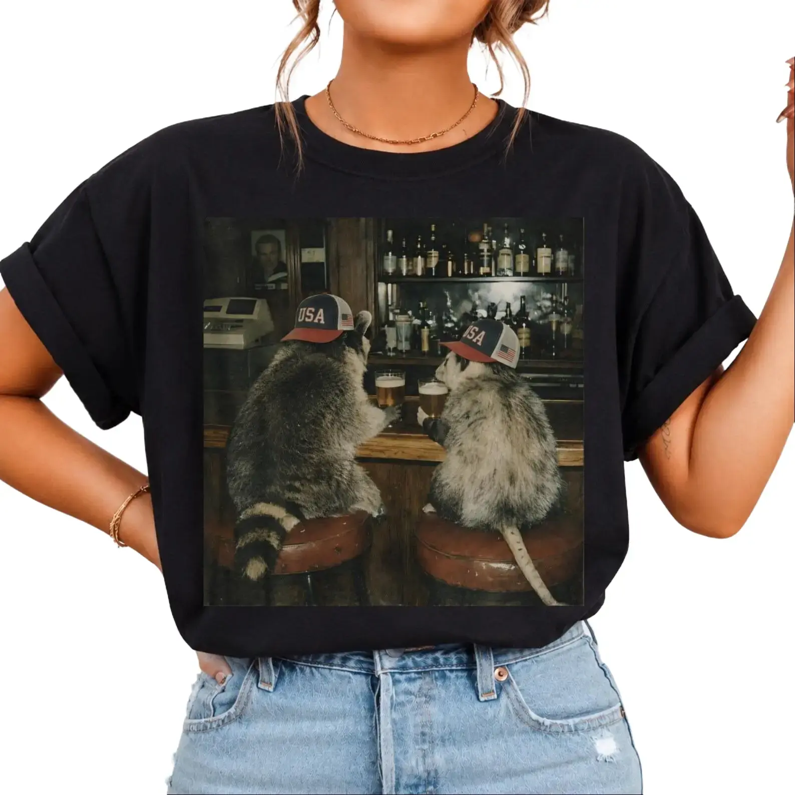 Funny Raccoon Possum Beer Comfort Colors Tshirt, Patriotic USA Flag Raccoon Tee, Drunk Trash Panda Shirt, 4th of July Party Animal Tee