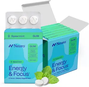 Neuro Spearmint Energy & Focus Gum/Mints - Sugar Free with Natural Caffeine, L-theanine, Vitamin B12 & Vitamin B6