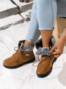 Women's snow boots are lightweight, non slip, with thick straps and Lace, Bootlace Lace Up, warm women's cotton boots for outdoor use Rubber