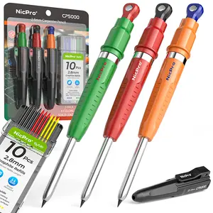 Nicpro 7-in-1 CP5000 Magnetic Carpenter Pencils with Sharpener, 3 Pack Construction Mechanical Pencil+30 Refill, Deep Hole Marker for Construction, Woodworking Pencil, Carpenter Tools for Marking