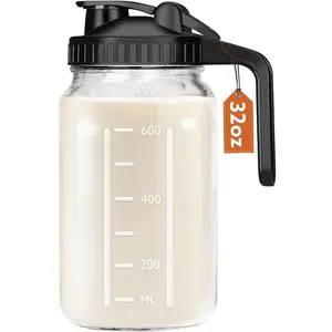 32 OZ (1 Quart) Glass Breast Milk Pitcher | Mason Jar with Double Leak-Proof Lid | Fridge Storage + Sun Tea/Juice/Cold Brew Jug Sturdy Drinkware