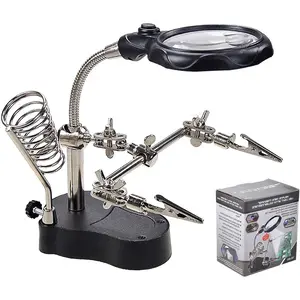 Led Light Helping Hands Soldering Magnifier Station Professional 3.5X 12X Magnifying Glass Stand with Alligator Clips for Soldering, Crafting and Inspecting Micro Objects