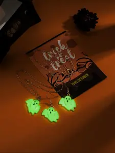Halloween Themed Jewelry Set, Glow in The Dark Ghost Design Pendant Necklace & Dangle Earrings, Fashion Jewelry Accessories for Women & Men
