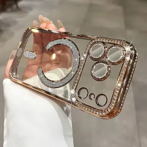 Sparkling Rhinestone MagSafe Phone Case For iPhone 11 12  13 14 15 16 17 Air Pro Max Plus Luxury Glitter Cover Shockproof  Slim Fit