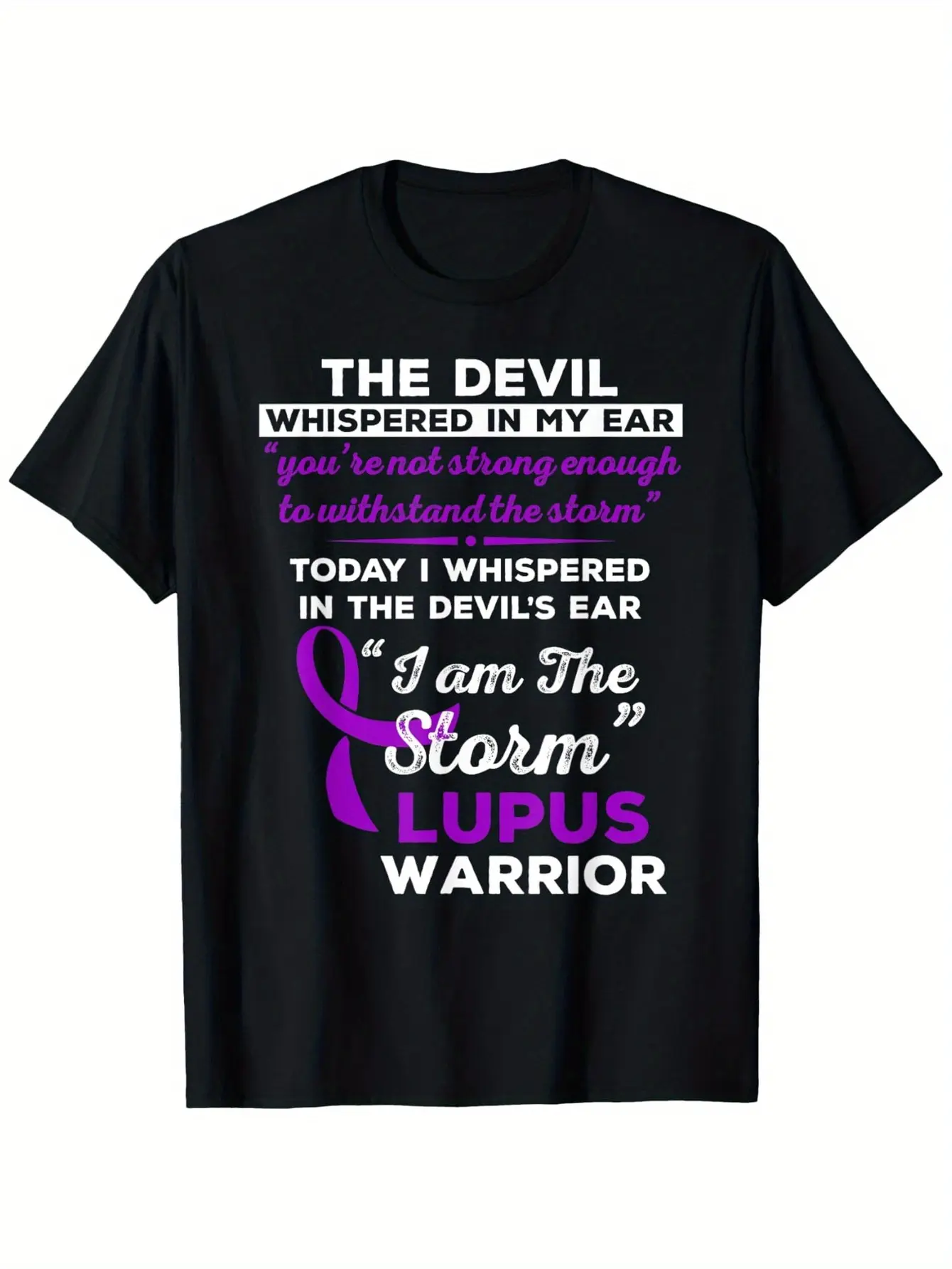 I Am the Storm Lupus Warrior T-Shirt -  Cotton Casual Short Sleeve Tee with Inspirational Lupus Awareness Quote, Purple Ribbon & Storm Design - Unisex Gift for Men Women, Halloween Thanksgiving Christmas Valentine's Day Mother's Day Father's Day, Lupu