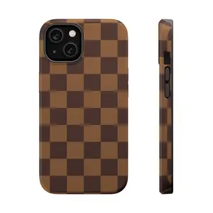 Brown Checkered Phone Case For Samsung S25 24 23 17 16 iphone 15 pro max case 14, iphone 13 cases, 12, 11 High-Quality Must-Have with | Does Not Affect Portable Charger |   Can Be Placed in Phone Holder Car |   men women girly Gift
