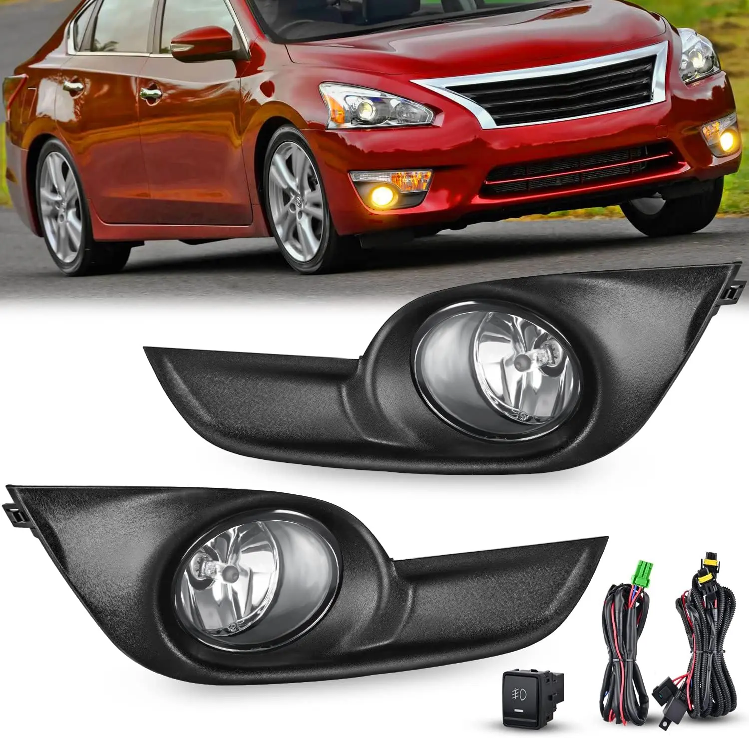 Nilight Fog Light Assembly Compatible with 2013 2014 2015 Nissan Altima Clear Lens w/H11 12V 55W Bulbs Automotive Lamp, Car Light
