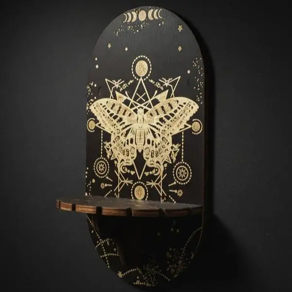 Moth Pendulum Holder Shelf – 9 x 5 in Wall Altar Display