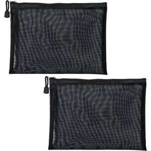 5 count Zipper Mesh Bags, a Bag with a Zipper  Organizer Pouch for Daily or Travel to Keep Small Items, Colorful Multiple Sizes (2, Black, L(7" x 9.64" ))