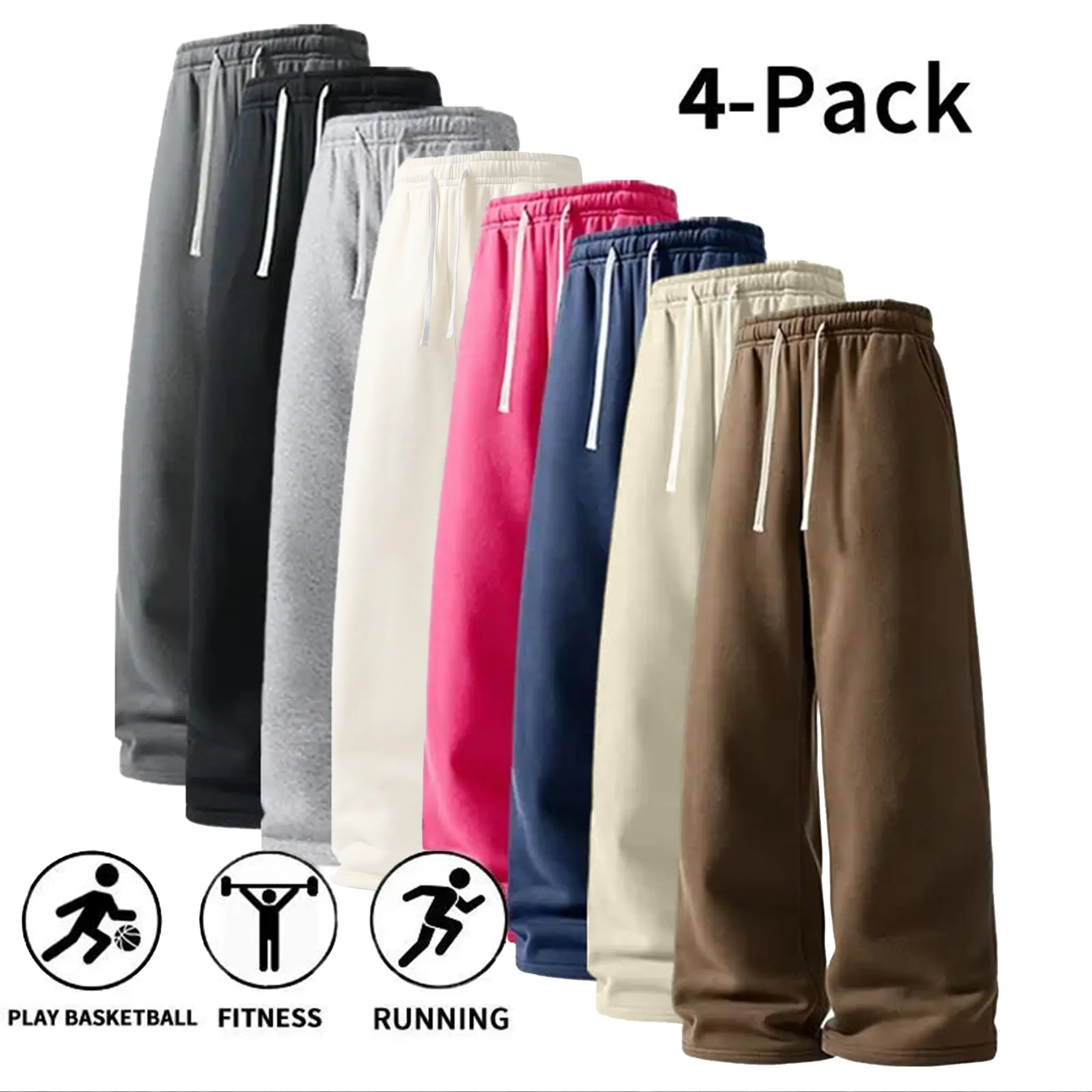 4-Pack Fall & Winter Styles Ultra-Soft Wide-Leg Sweatpants | Breathable athletic pants for basketball, running, and gym (optional 4-pack and 1-pack)