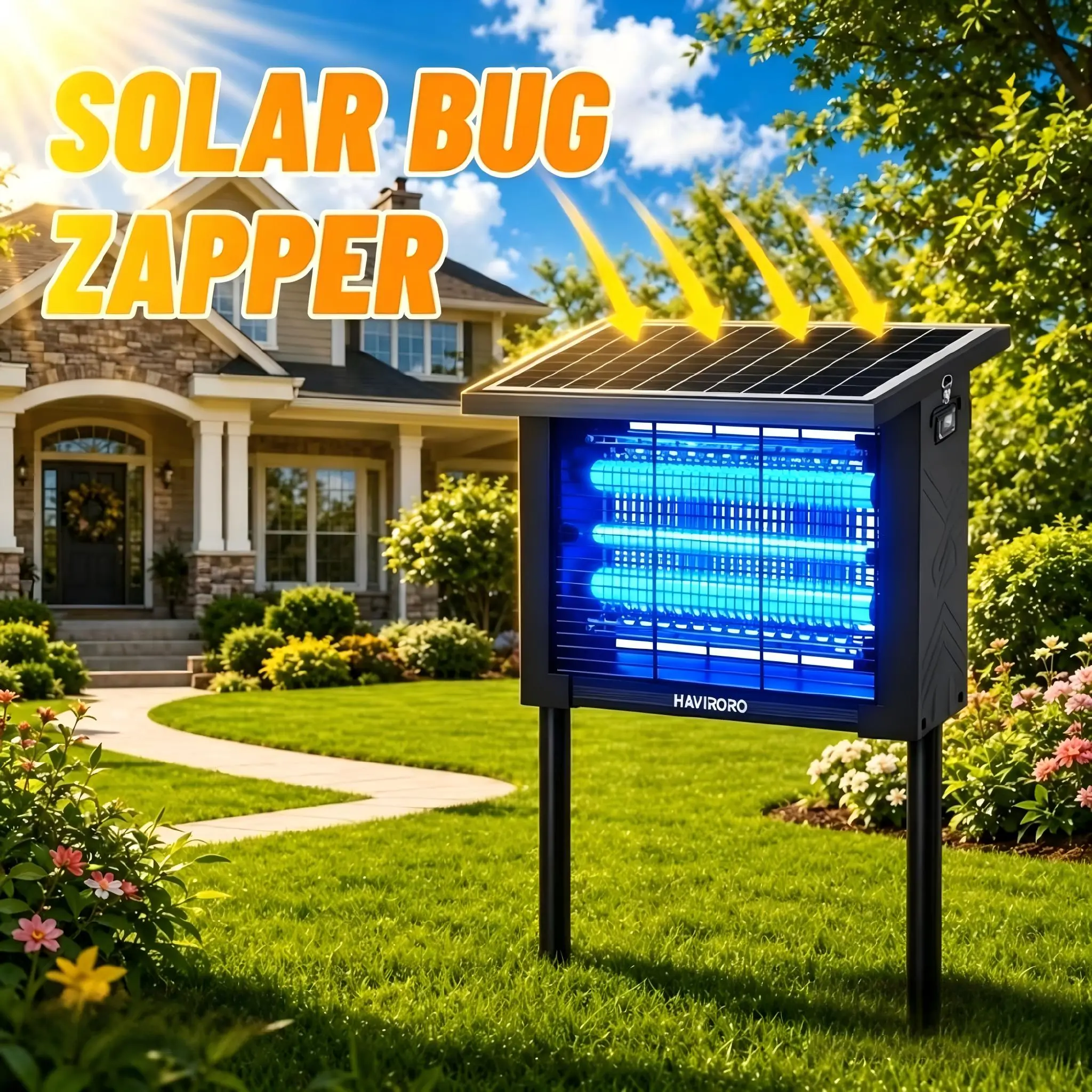 Solar Powered Bug Zapper Outdoor, UV Light Insect Trap with Solar & USB Dual Charging, Ground Stake & Hanging Mount Fly Mosquito Killer for Patio Backyard Garden Camping