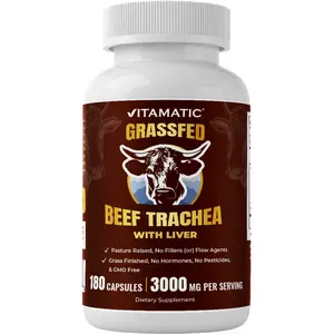 Vitamatic Grass-Fed Beef Trachea with Liver 180 Capsules Freeze-Dried Non-GMO Pasture-Raised Bovine Trachea Glandular-Based Formula 180 Capsules Beef Trachea