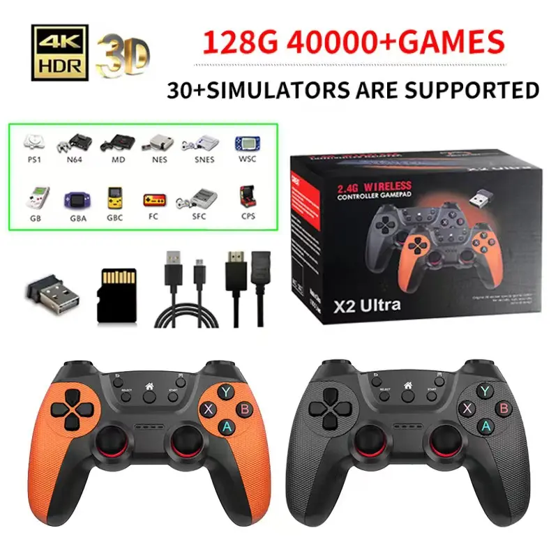 Upgrade X2 Ultra Retro Game Stick,Plug and Play Video Game Stick with 40,000+ Games,128G Retro Arcade Game Emulator Handheld Game Console 4K with Dual 2.4G Controllers,Retro Game Console,Handheld Game Console,Classic Home Game,Gift for Boys Girls