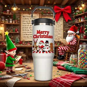 30oz Insulated Stainless Steel Coffee Mug with Straw, Christmas Reindeer Snowman Design, Perfect Gift for Men Women, Vacuum Insulated Flask