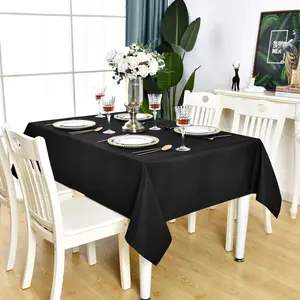 Black Rectangle Tablecloth Waterproof Stain Resistant Wrinkle Free Table Cloth 210GSM Polyester Wipeable Table Cover for Party, Banquet, Indoor and Outdoor-Square/Rectangular