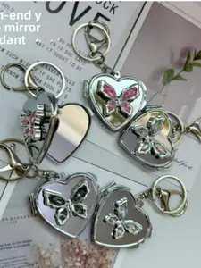 Dual-Sided Folding Compact Mirror with Keychain - Versatile Bag Charm, Car Keyring, and Portable Makeup Mirror