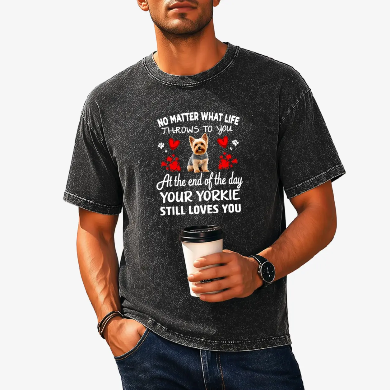 Yorkie Dog Owner T-Shirt - Casual Short Sleeve Crew Neck Tee with Yorkie & Heart, Suitable for Yorkshire Terrier Parents, Slogan Shirt for Yorkie Moms & Dads, Machine Washable Gift Apparel
