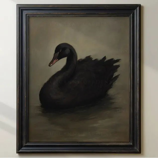 Antique Black Swan Art Print Poster Unframed,Dark Gothic Romantic Wall Art, Victorian Bird, Moody Aesthetic Room Decor, White Swan Gothic Home, Unique Gift Idea
