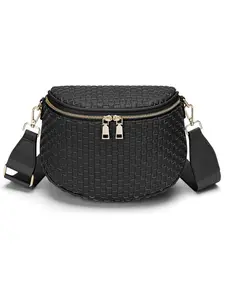 Women Woven Crossbody Bag, Vegan Leather Checkered Design, Belt Style Handbag & Shoulder Bum Bags, Ideal for Everyday Use  messenger bag western tabby indamcan ploshie