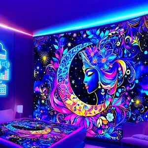 An Elegant Glow-In-The-Dark Tapestry Featuring a Star And Goddess, Large Size, Perfect for Home Decor, Suitable for Living Rooms And Dorms, No Installation Required