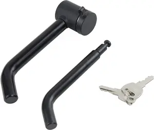 63530 Trailer Hitch Receiver Lock, Right Angle Dual Pins 1/2" & 5/8" Diameter, Heavy Duty Bent Locking Pin, Black